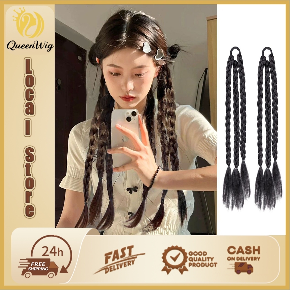【COD/Spot Goods】ผู้หญิงและเด็กถักเปียต่อผมสังเคราะห์น่ารักสายยางยืดมุกผมหางม้า น้ำหนักเบาเป็นธรรมชาติสวมใส่สบายออกแบบสไต