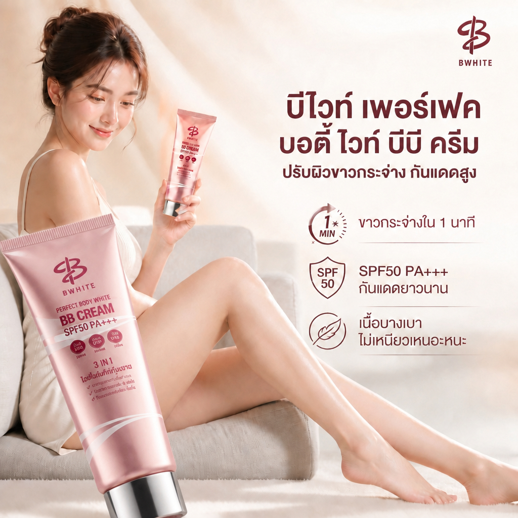 BWHITE Perfect Body White BB Cream SPF50 PA+++ โทนอัพผิวกาย กันแดด กันน้ำ ไม่ติดเสื้อ 150ml พร้อมส่ง