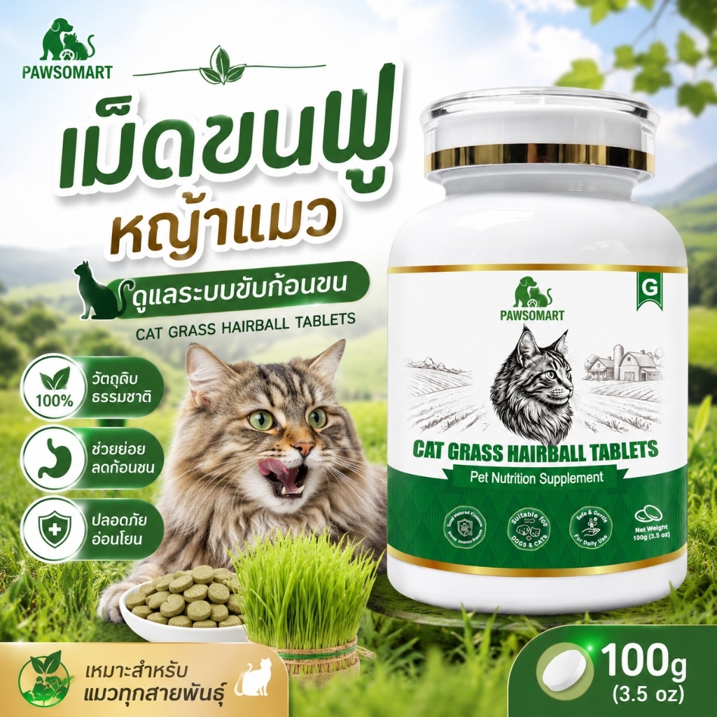 PAWSOMART ขับก้อนขนแมว ขนมเคี้ยวขับก้อนขนแมว ลดปัญหาแมวอ้วกขน อร่อย ทานง่าย 100g