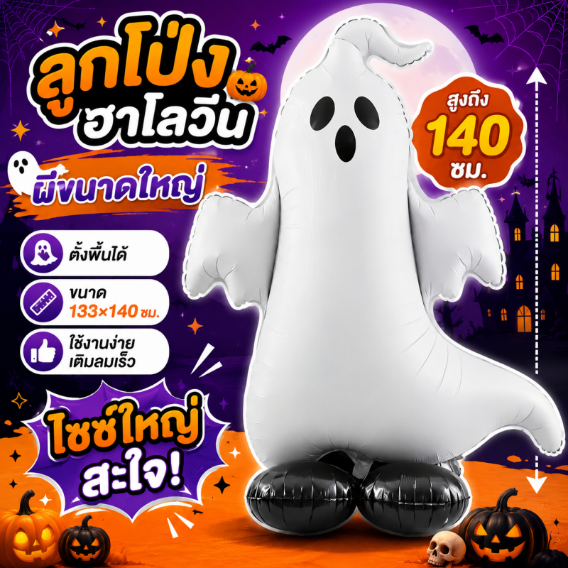 COD ลูกโป่งฮาโลวีน ขนาดใหญ่ ผี โครงกระดูก แมงมุม ลูกโป่งตั้งพื้น ของตกแต่งฮาโลวีน สำหรับบ้าน ปาร์ตี้ ถ่ายรูป