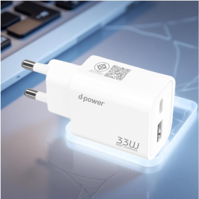 d-power หัวชาร์จเร็ว 33W รุ่น AP-34 PD+QC Dual Port (Type-C+USB) รองรับ PPS ปลั๊กไทย ไม่รวมสาย