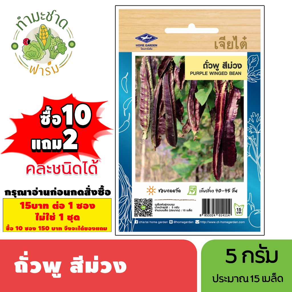 [1ซอง] เจียไต๋ (ซื้อ10แถม2) เมล็ดพันธุ์ ถั่วพูสีม่วง ขนาด5กรัม ประมาณ15เมล็ด Purple Winged Bean ถั่วพู เมล็ดพันธุ์พืช เม