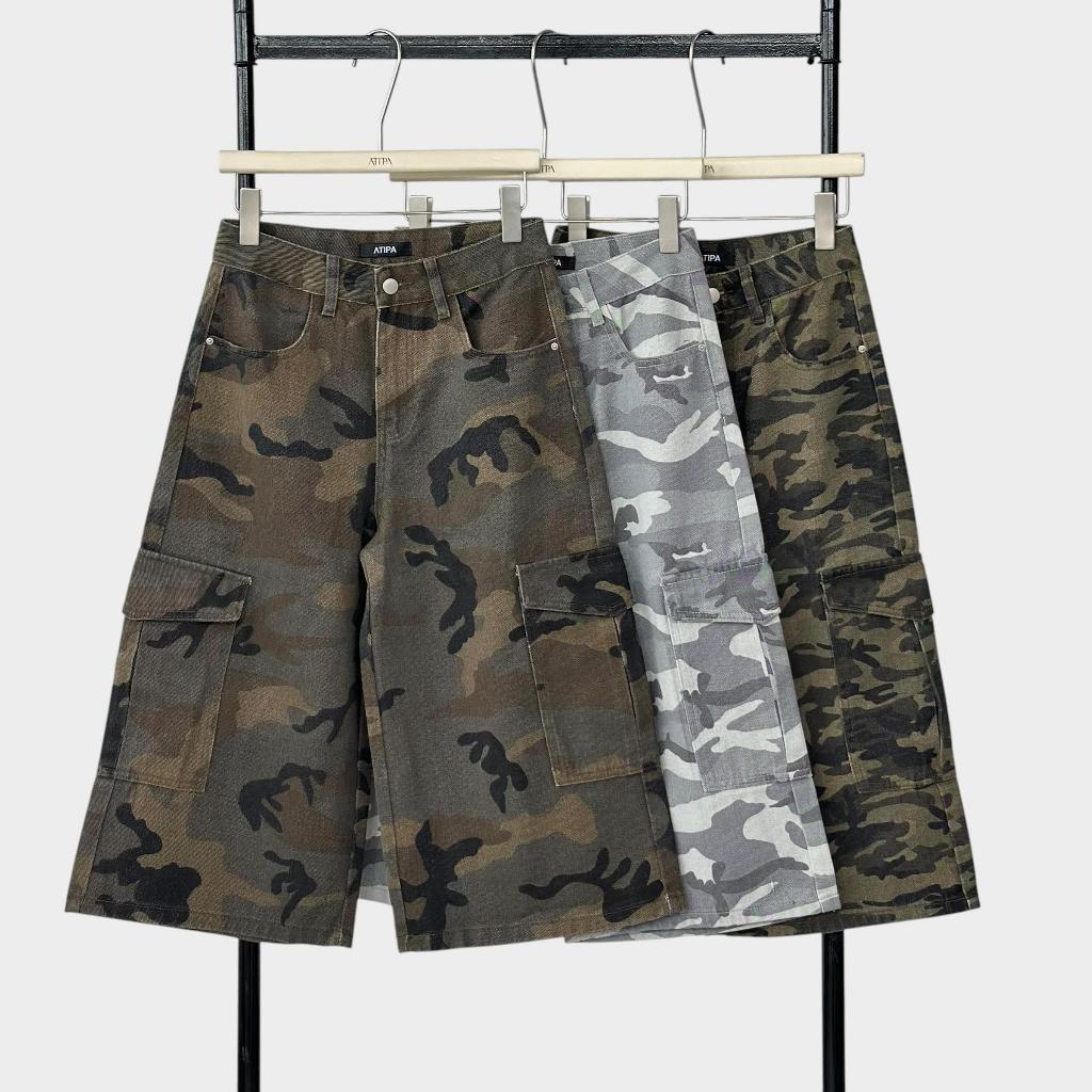 ATIPA - Trooper pants (#A061) กางเกงขาสั้น คาร์โก้ ลายพราง ทรงบอยสามส่วน สไตล์สตรีท