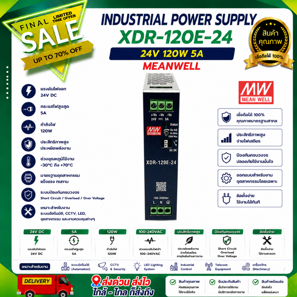 INDUSTRIAL POWER SUPPLY XDR-120E-24 24V 120W 5A MEANWELL