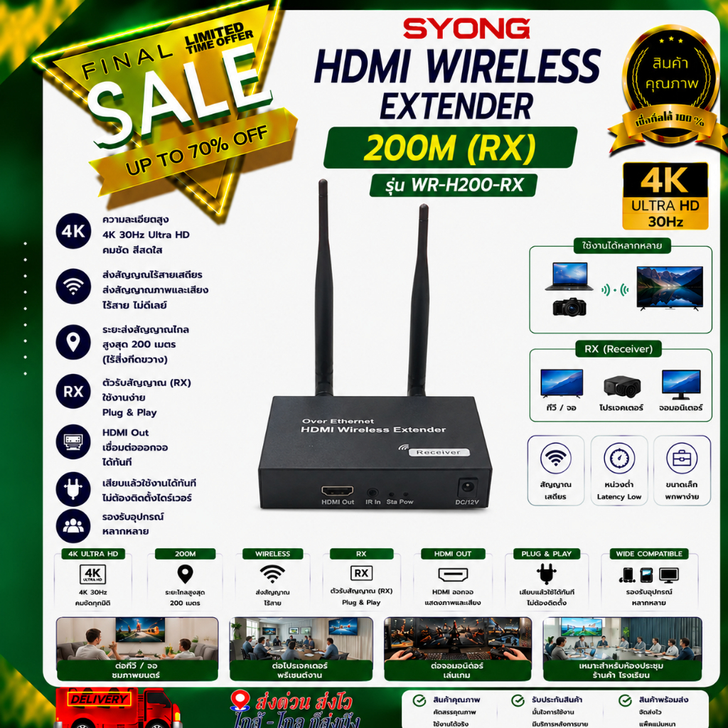 HDMI WIRELESS EXTENDER 200M (RX) รุ่น WR-H200-RX