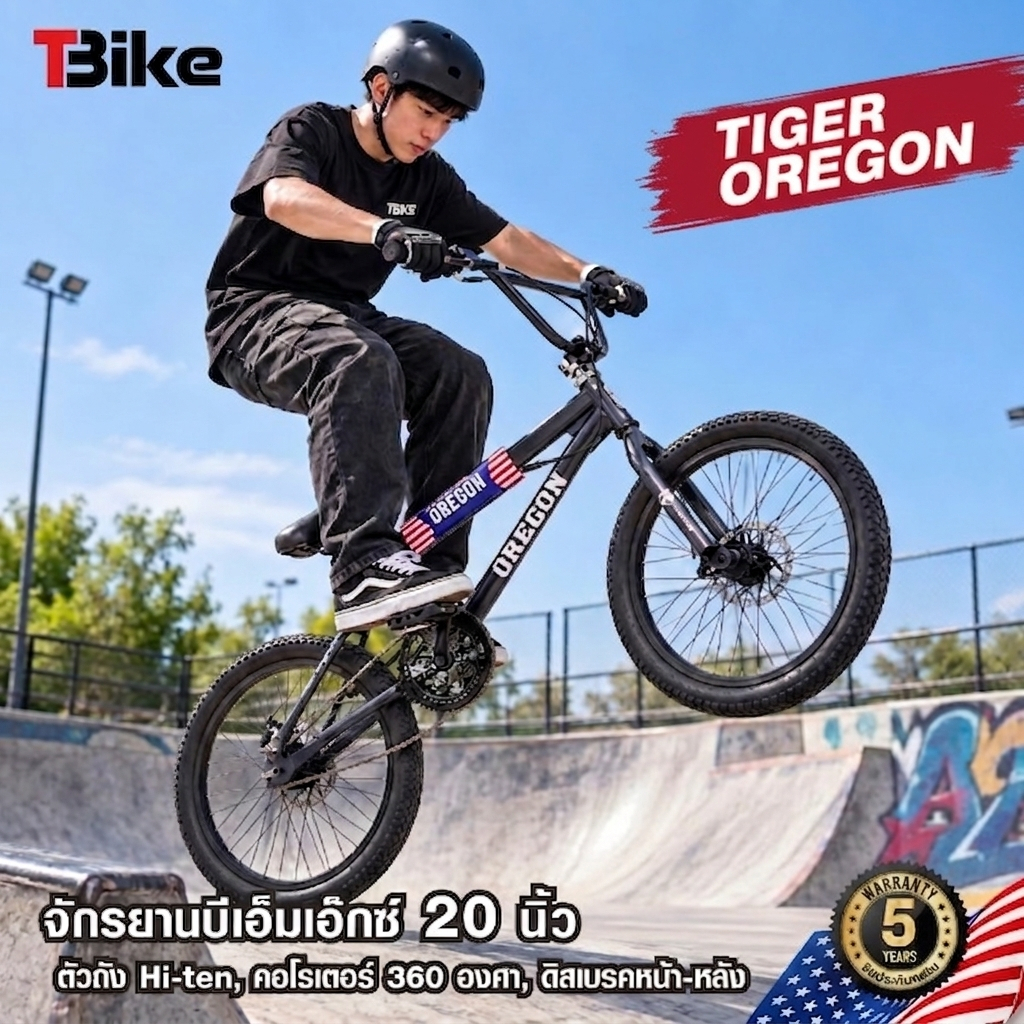 [ประกัน 5 ปี] TIGER Oregon BMX 20 นิ้ว จักรยาน BMX ดิสเบรค คอโรเตอร์ หมุน 360 องศา เล่นท่าได้