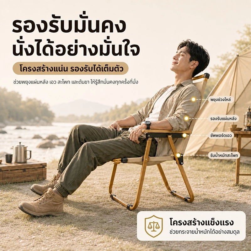 Skywing เก้าอี้แค้มปิ้ง เก้าอี้พับได้ ปิคนิคกลางแจ้ง เก้าอี้สนามพกพา พับเก็บได้ รับน้ำหนักได้300​KG thumbnail 7