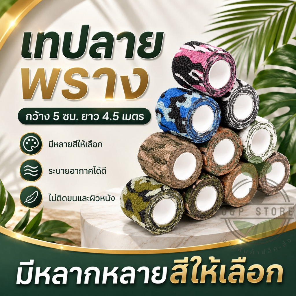 ผ้าลายพราง เทปลายพราง กว้าง 5 ซม. ยาว 4.5 เมตร อเนกประสงค์ ระบายอากาศได้ดี ไม่ติดขน S&P LED STORE