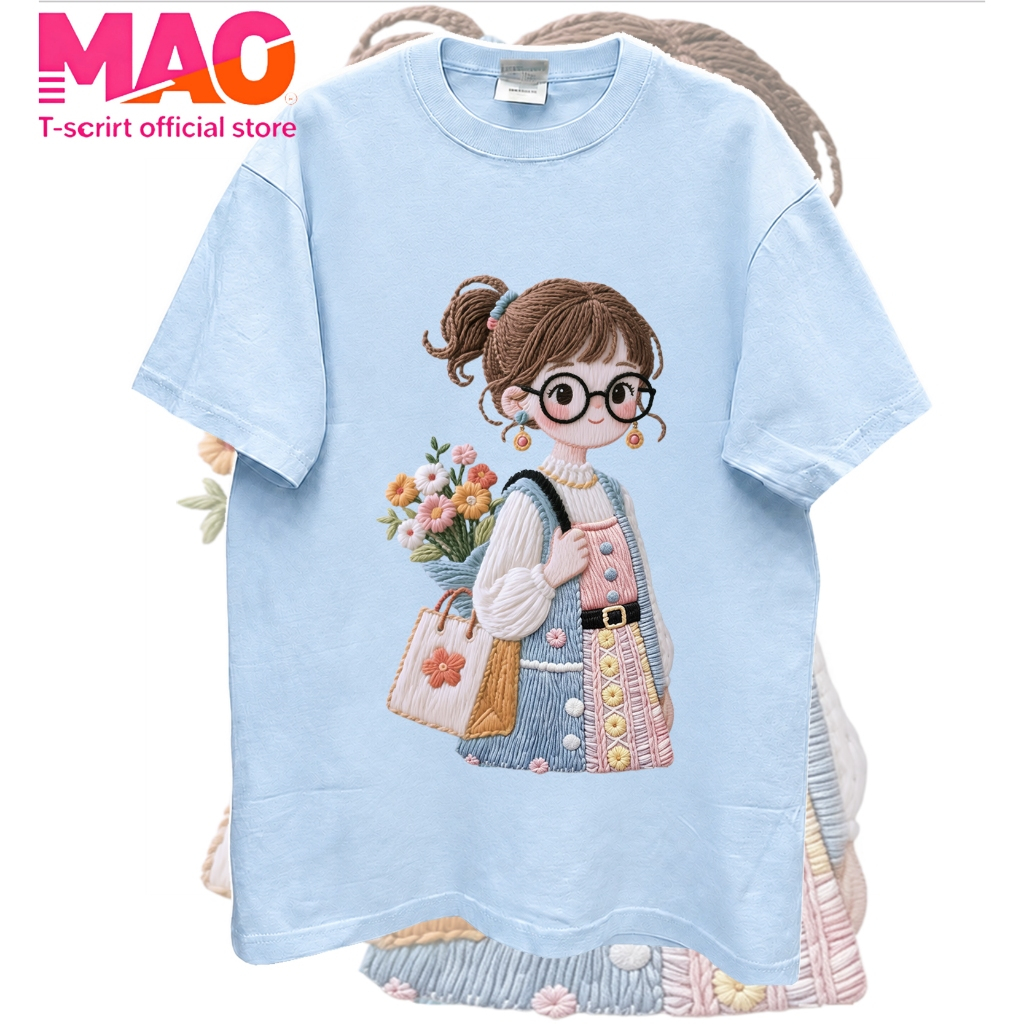 COD (จัดส่งในกรุงเทพฯ) MAO Shop เสื้อยืด oversize เสื้อเท่ๆ "FIN girl"ไม่หดตัว เสื้อแฟชั่นใ เกาหลีสไตล์ พิมพ์ลาย#1