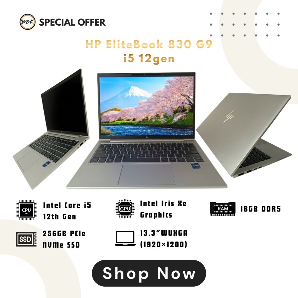 HP EliteBook 830 G9 — Core i5-12th Gen / 16GB / 256GB SSD / 13.3” WUXGA