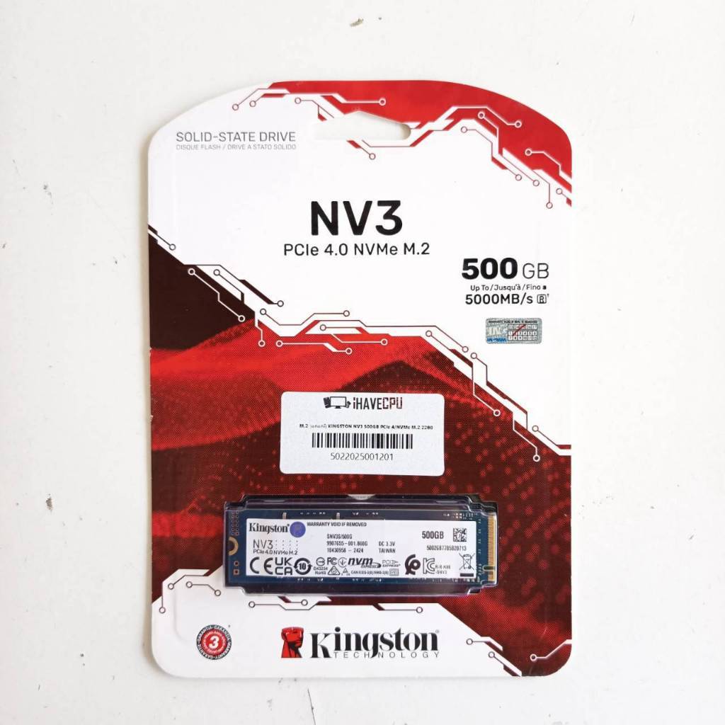 SSD  M.2  NVME  500GB  KINGSTON  NV3  GEN 4  ประกัน  iHAVECPU  09/02/2030