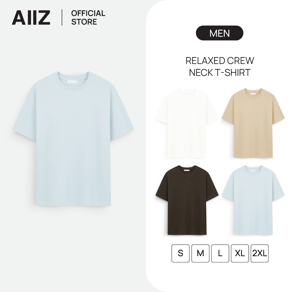AIIZ เสื้อยืดคอกลมผู้ชาย ทรงหลวมสีพื้น AIIZ Men's Relaxed Crew Neck T-Shirt