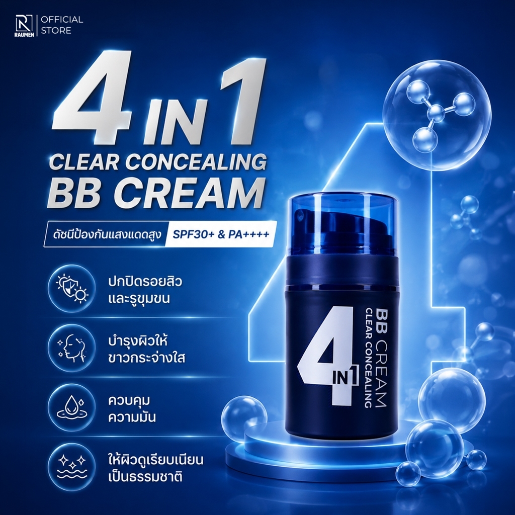 COMBO 2 BBCream RAUMEN 4 IN 1 คอนซีลเลอร์ รองพื้นควบคุมความมัน กันแดด SPF30+ & PA++++ รูปที่ 5