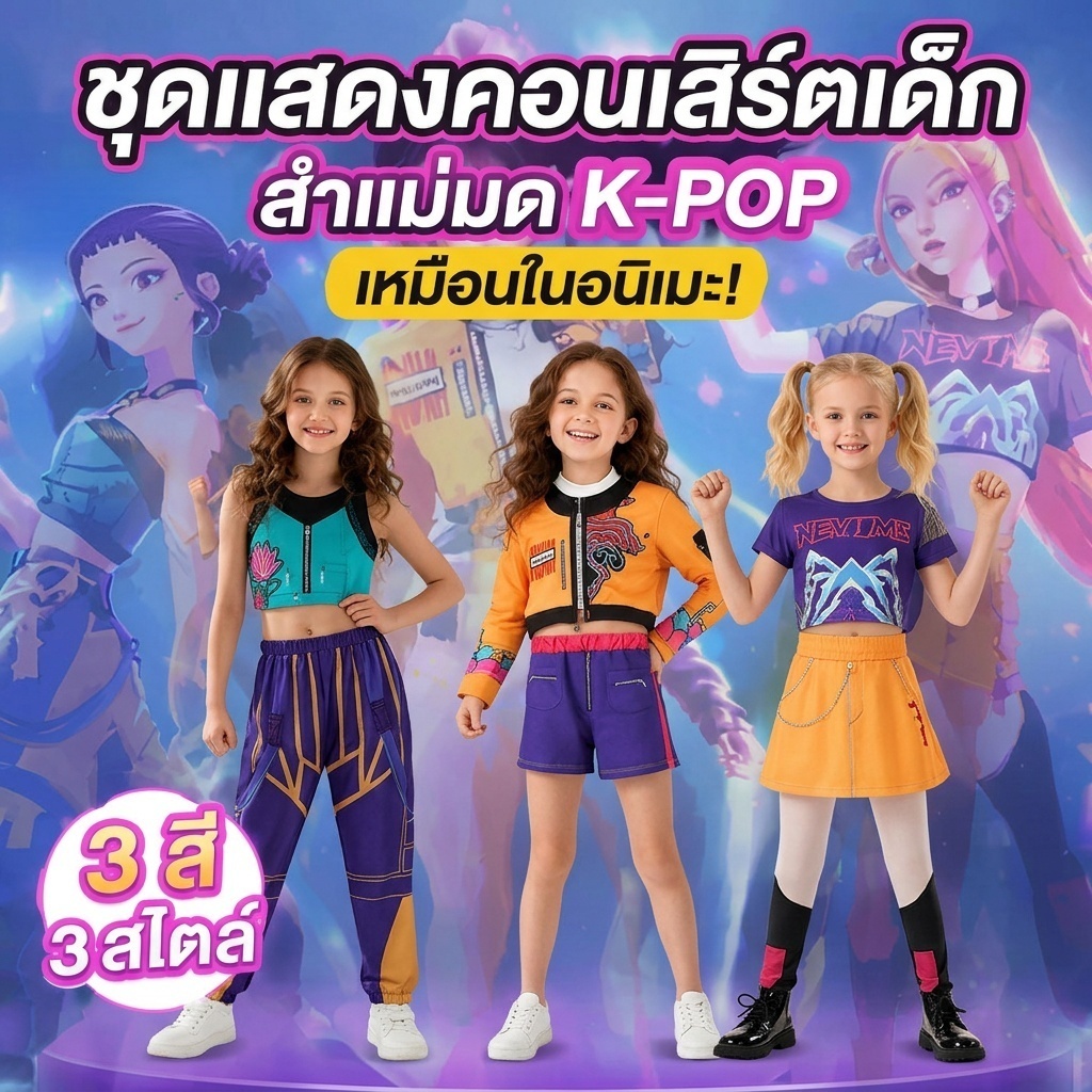 ภาพยนตร์ K-Pop Rumi Demon Hunters ชุดคอสเพลย์เครื่องแต่งกาย เด็กอะนิเมะชุดคอสเพลย์ นักร้องเวที ฮาโลวีน เครื่องแต่งกาย