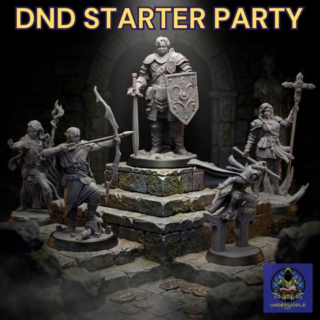 D&D Starter Party Set V2 - ปาร์ตี้ฮีโร่คลาสสิก 5 ตัว | DnD Miniature Made to order (1-3 days)