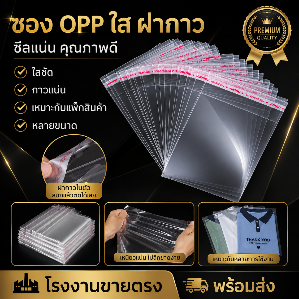 ซองพลาสติก OPP ใส หนา หลายขนาด ถุงแก้วฝากาว กันรอยขีดข่วน กันฝุ่น ใช้งานง่าย