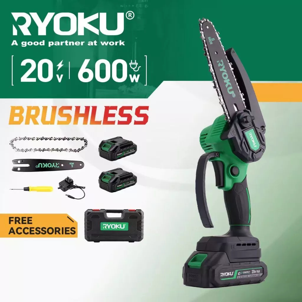 RYOKU เลื่อยไฟฟ้า 6 นิ้ว พร้อมแบตเตอรี่ 2 ก้อน 20V แบบพกพา