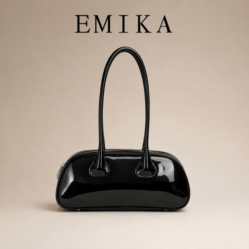 EMIKA กระเป๋าสะพายไหล่ผู้หญิง กระเป๋าสะพายข้าง กระเป๋าผู้หญิงแฟชั่น สไตล์เกาหลี หนัง PU ทรงยาว กระเป๋าใต้วงแขน เรียบหรู