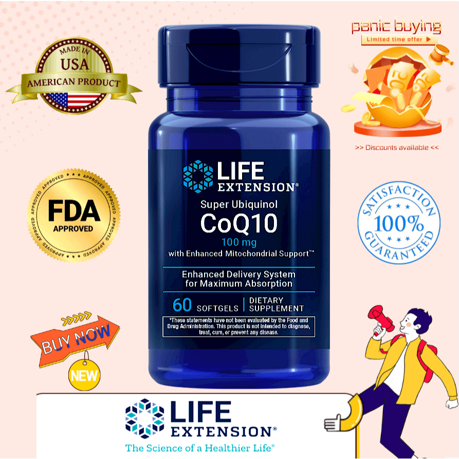 Life Extension Super Ubiquinol CoQ10 with Enhanced Mitochondrial Support™ 100 mg 60 Softgels ยูบิควินอล โคคิวเท็น อาหารเ