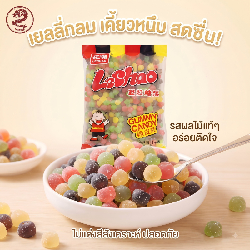 jinlong-กัมมี่สายรุ้ง 1kg lechao ลูกอมเหนียวรสผลไม้เจล ขนมสบายๆต้องสำหรับงานปาร์ตี้ อาหารว่างยอดนิยมสำหรับเด็ก