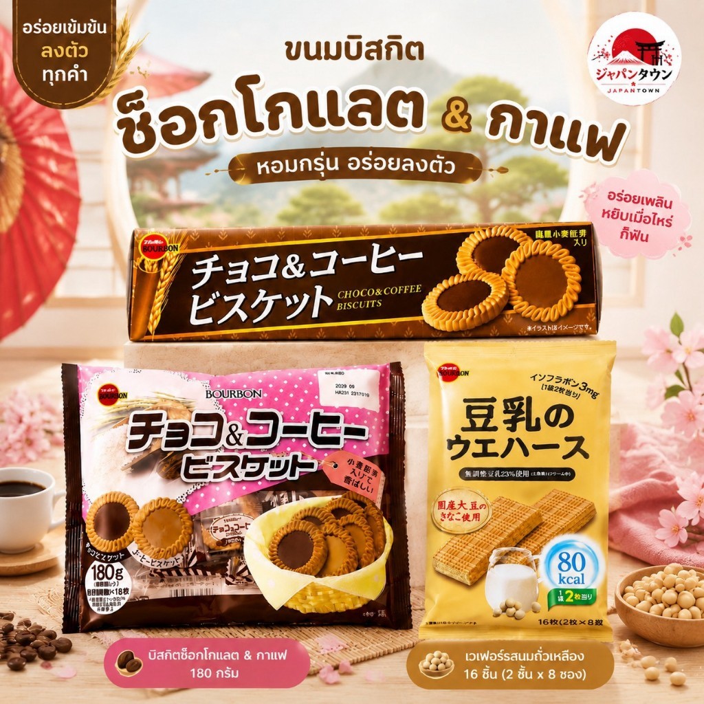 บูร์บอง Bourbon รสช็อคโกแลตและบิสกิตกาแฟ และ เวเฟอร์นมถั่วเหลือง
