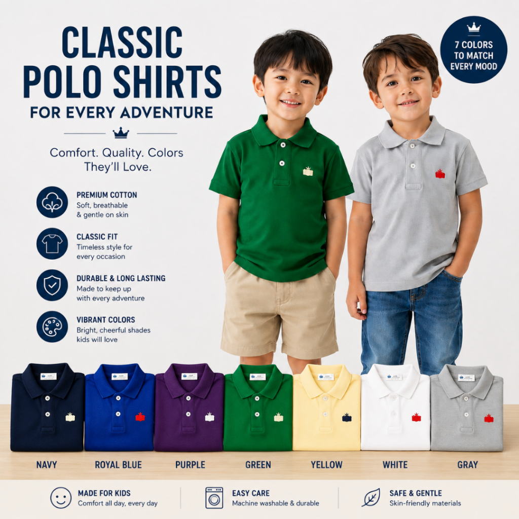 Leeya BK เสื้อโปโลเด็ก แขนสั้น ผ้าดรายเทค เนื้อผ้าดีมาก รับรองว่าใส่สบาย 100% Cotton Drytech Baby & Kids Polo Tshirt