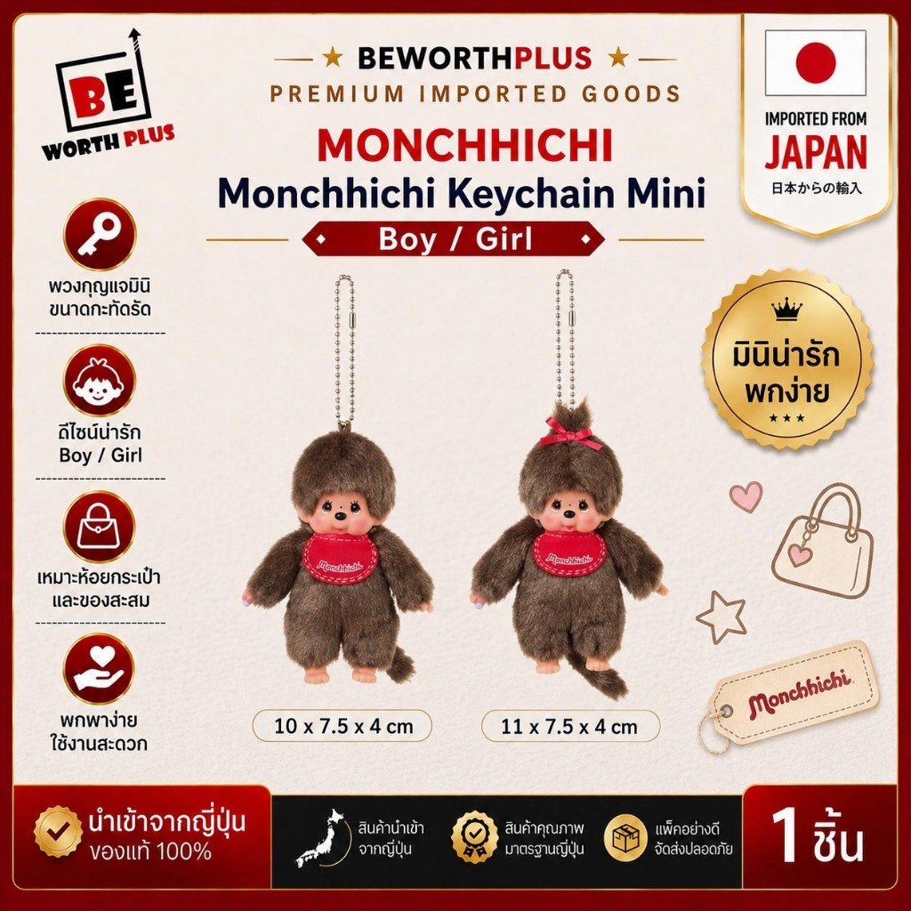 [chr028] MONCHHICHI Keychain Mini พวงกุญแจตุ๊กตาไซซ์มินิ Boy / Girl ห้อยกุญแจ ตกแต่งกระเป๋า ตัวเล็กกำลังดี