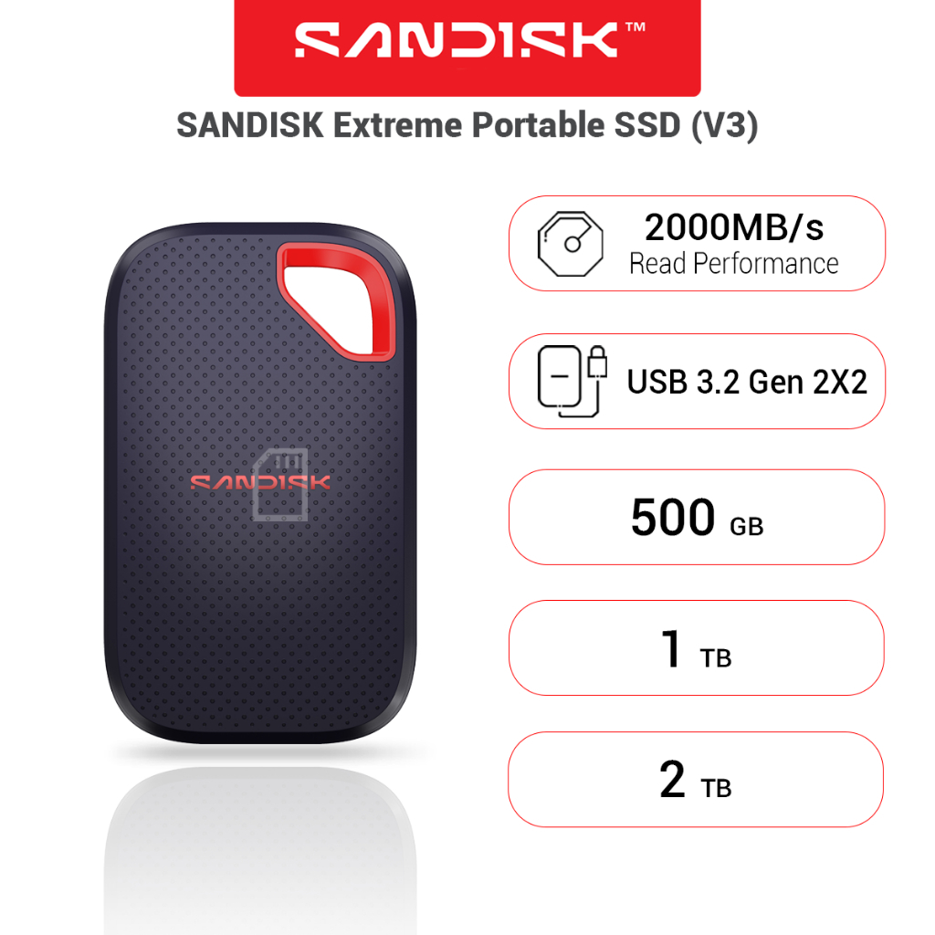 SanDisk Extreme Portable SSD USB 500GB ,1TB ,2TB External Drives(SDSSDE70) 2000MB/s(R)/1800MB/s(W) ป