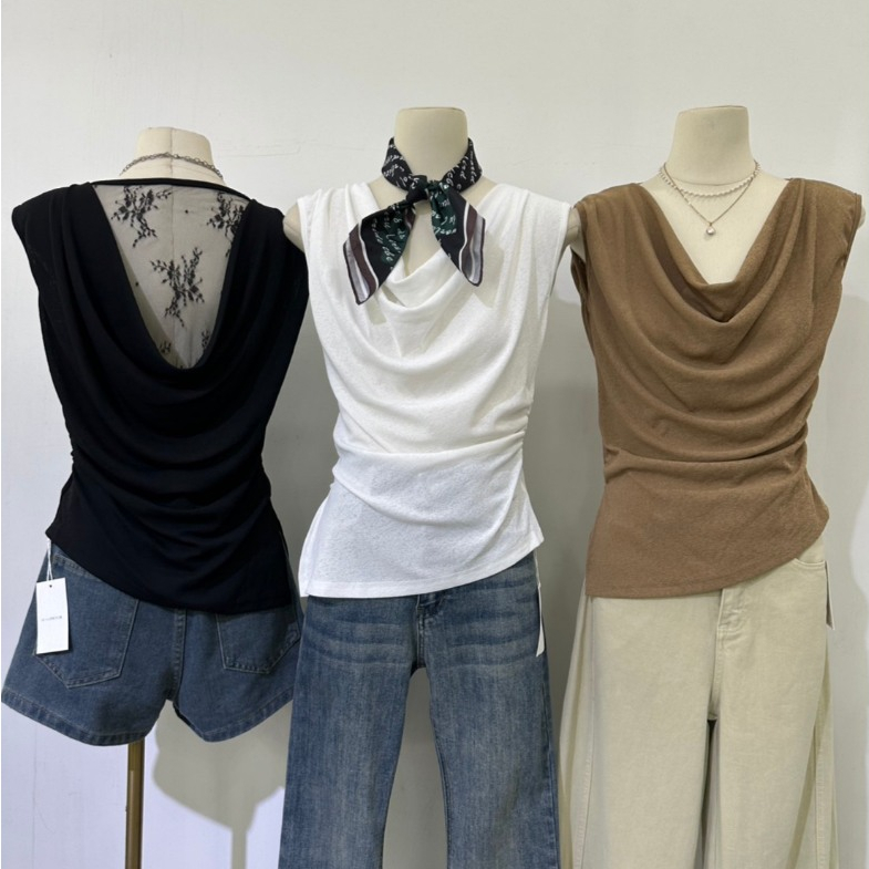 M2324 เสื้อคอถ่วงดีเทลแผ่นหลังสวยมากก ทรงเป๊ะ ผ้าทิ้งตัวใส่สบาย จะวันชิลๆ หรือวันพิเศษ ตัวเดียวจบ