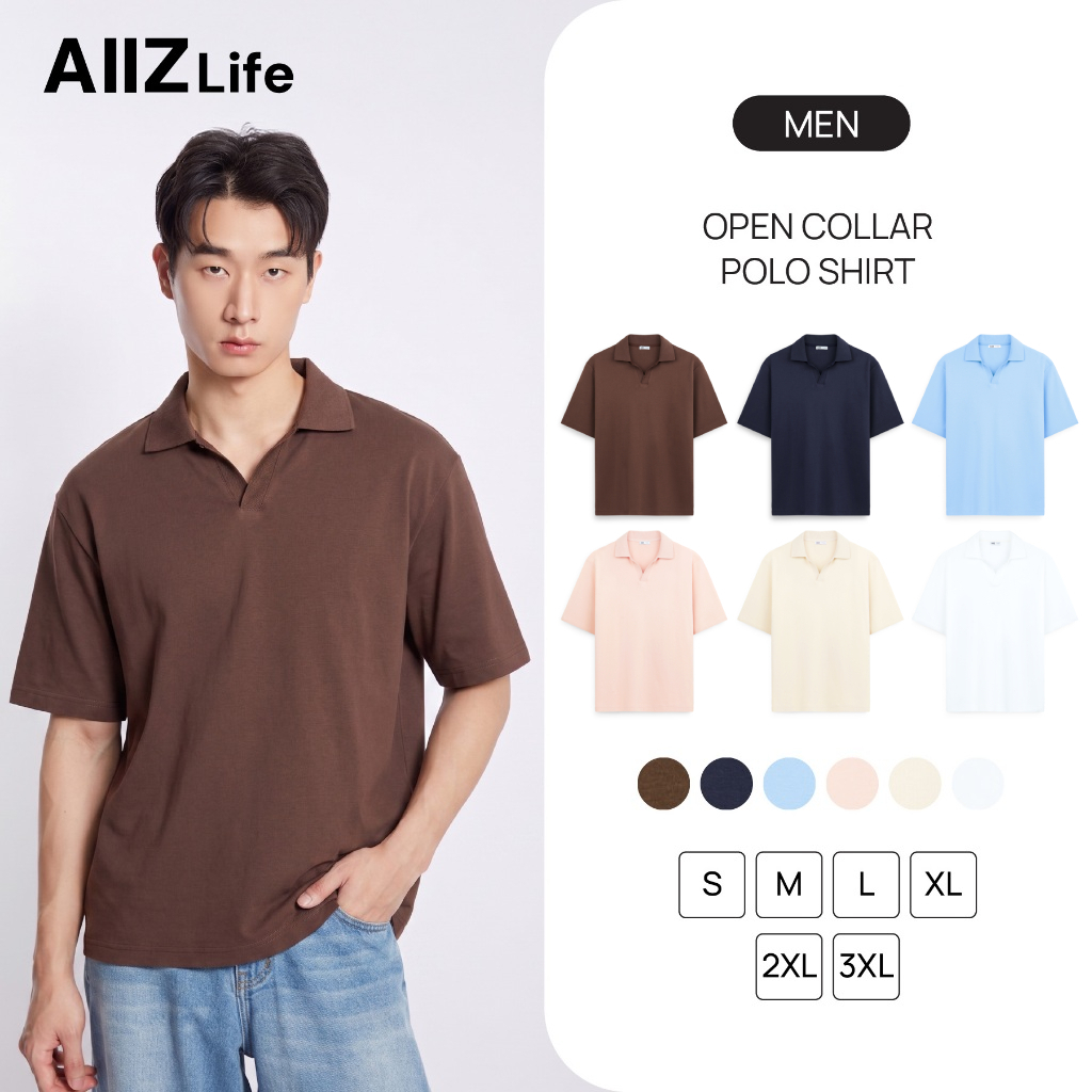 AIIZ เสื้อโปโลผู้ชายแขนสั้นแบบไม่มีกระดุม AIIZ Men's Open Collar Polo Shirt
