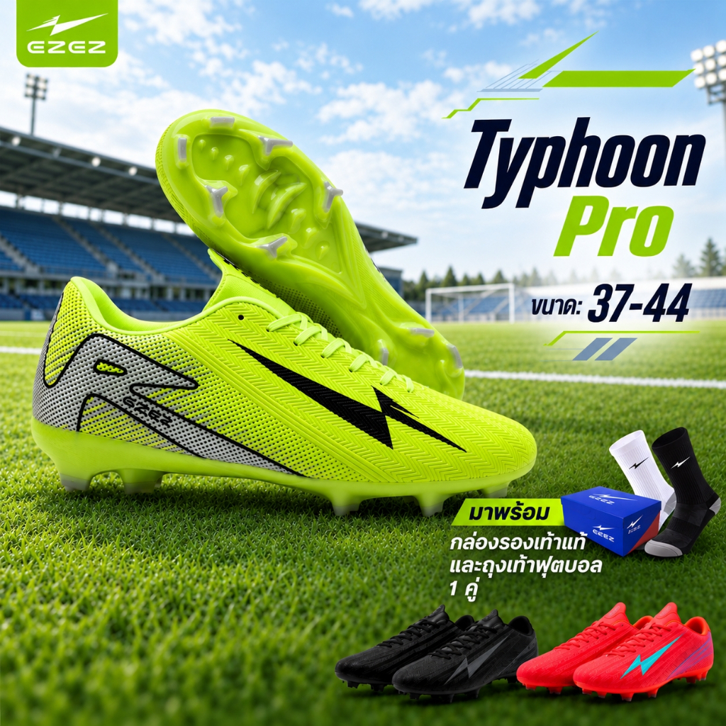 รองเท้าสตั๊ด EZEZ TYPHOON Pro รองเท้าฟุตบอล เด็กและผู้ใหญ่ พื้น TPU หญ้าจริงและหญ้าเทียม