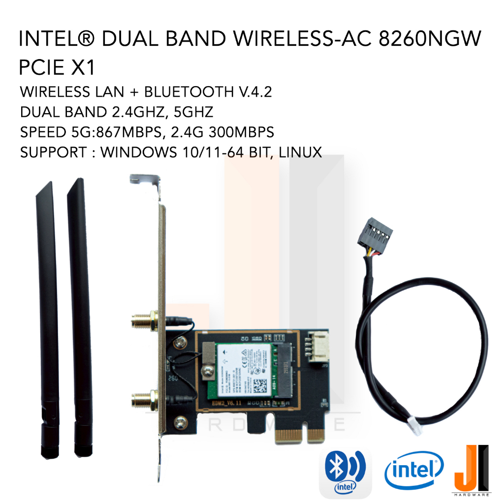 ntel® Dual Band Wireless-AC 8260NGW PCIE X1 Wifi Card + bluetooth v.4.2 dual band PCIE X1 (ของใหม่มีการรับประกัน)