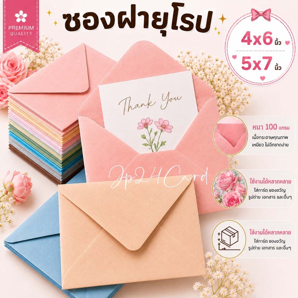 ซองงานแต่ง 5x7 / 4x6 (แพ็กละ 50 ซอง) ซองฝายุโรป ซองใส่การ์ด ซองแต่งงาน ซองบวช ซองจดหมาย (ต.ก.6)