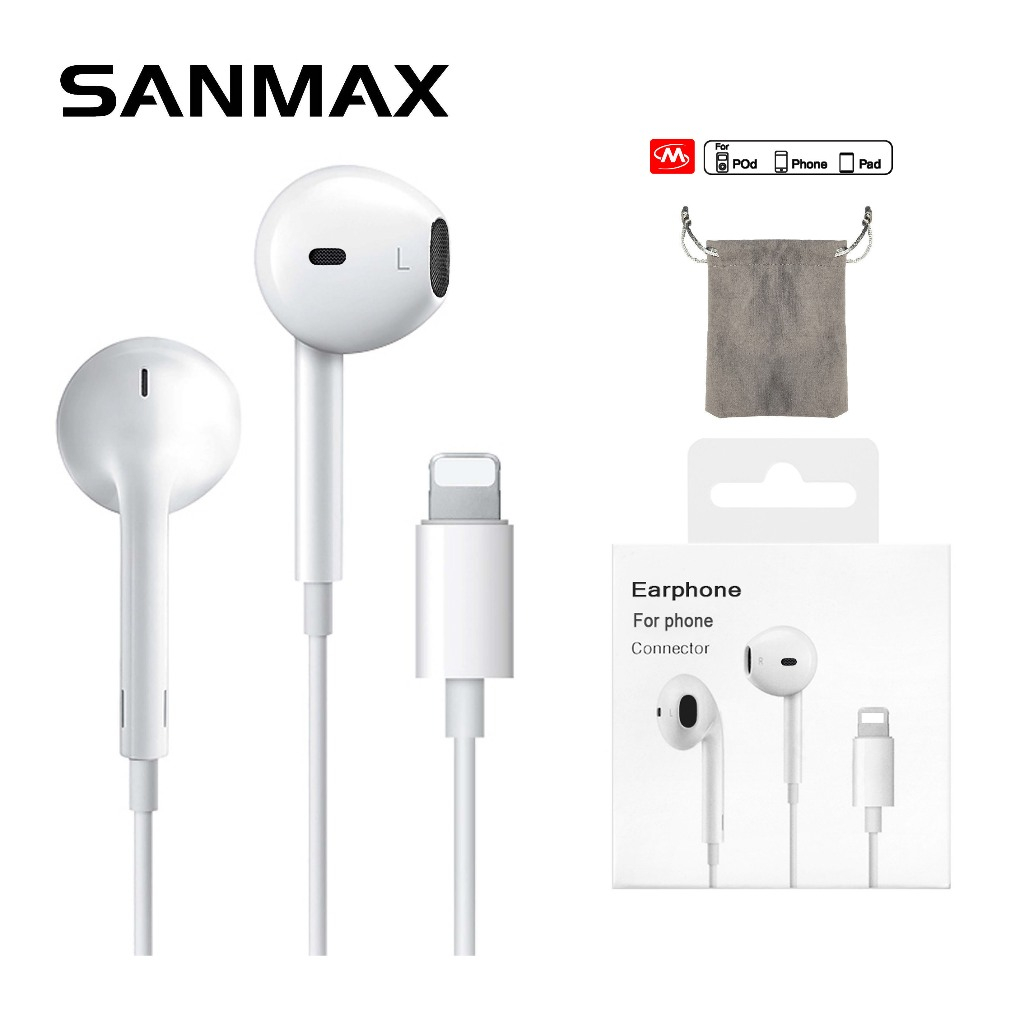 หูฟัง Sanmax D14 อินเตอร์เฟซสายฟ้า โทรชัด เสียงดี ไม่ใช้บลูทูธ สำหรับ รุ่น phone 7 8 x  11 12 13 14