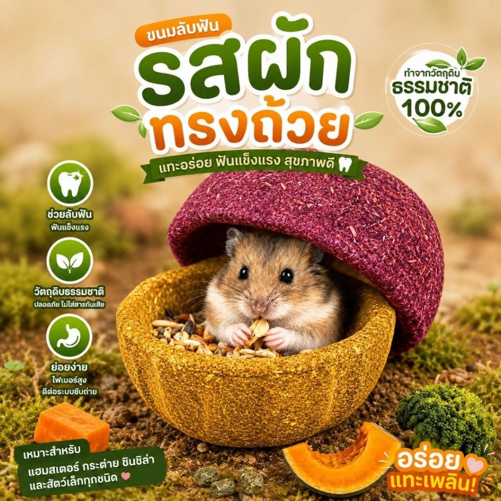 [HiHamster]ขนมลับฟันทรงถ้วย สำหรับแฮมสเตอร์ กระต่าย ชินชิล่า ของเล่นแทะ ถ้วยแทะธรรมชาติ สำหรับสัตว์เล็ก