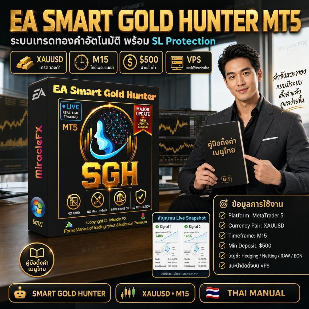 โปรแกรมเทรดอัตโนมัติ Smart Gold Hunter MT5 v2.0 + คู่มือ เมนูตั้งค่าภาษาไทย