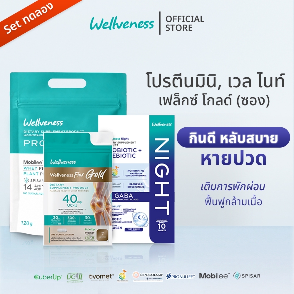 (เซตฟื้นฟูร่างกาย) Well Night & Well Flex Gold(ซอง) & Well Protein mini