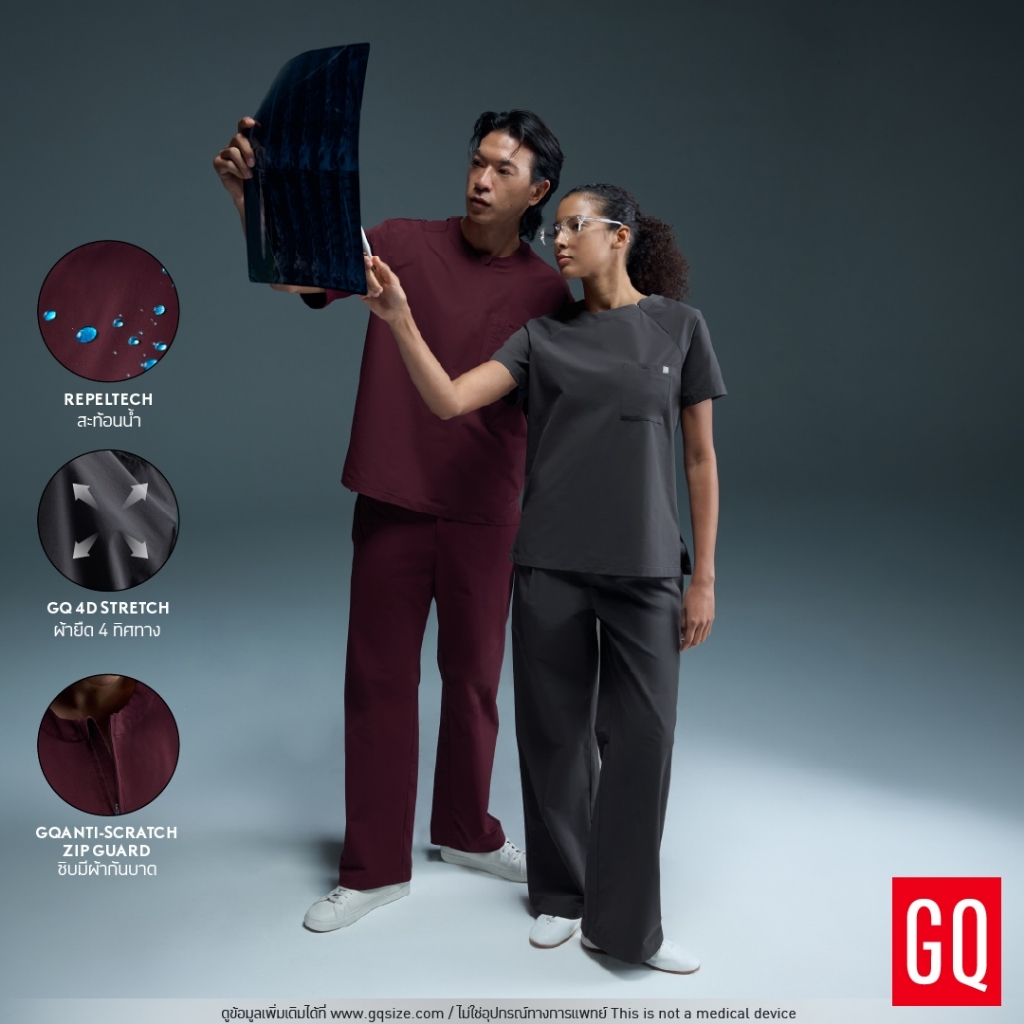 [ไม่ปักชื่อ] GQ Pro MED Collection Crew Neck Scrub & Relaxed Scrub Pants เสื้อสครับคอกลม​และกางเกงสค