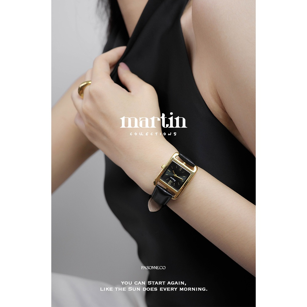 pasonne.co นาฬิกาข้อมือ รุ่น martin นาฬิกาทรงเหลี่ยม สายหนังเทียม