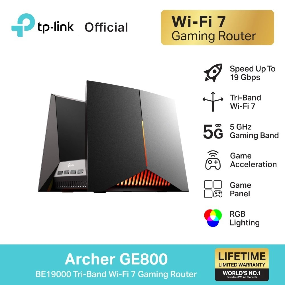 TP-Link (Archer GE800) BE19000 Tri-Band Wi-Fi 7 Gaming Router
