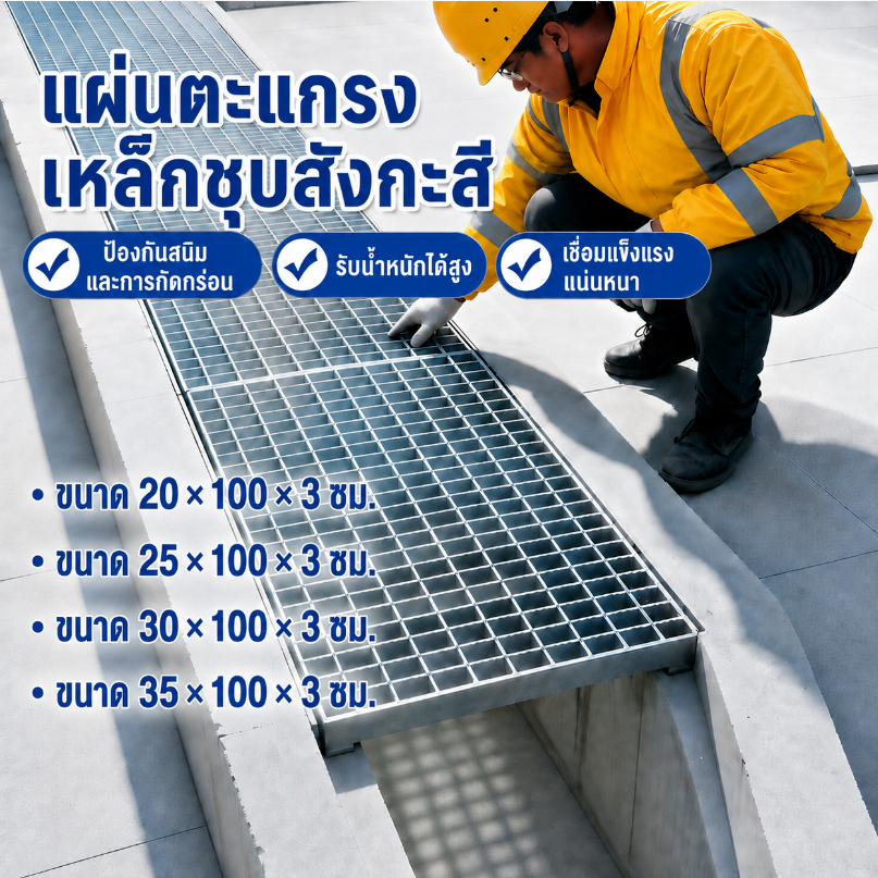 ส่งจากไทย ตะแกรงท่อระบายน้ำ กว้าง 20cm 25cm 30cm 35cm ยาว1m ตะแกรงเหล็ก ฝาท่อน้ำ ฝารางน้ำ Steel Grating ฝาปิดท่อระบายน้