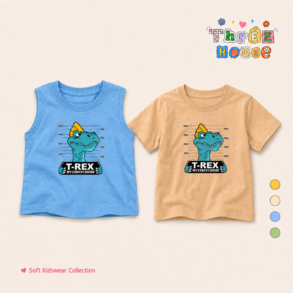 เสื้อยืดเด็ก Unisex ผ้า Cotton 100% ลาย T-Rex น่ารัก เสื้อเด็กชาย เสื้อเด็กหญิง นุ่ม ใส่สบาย