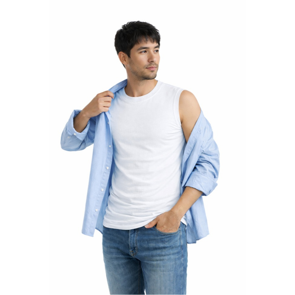 ชิคฟอร์ด CHICFORD เสื้อยือคอกลมไม่มีแขนคอตตอน 100% สีขาว (Sleeveless T-shirt, 100% Cotton, White)