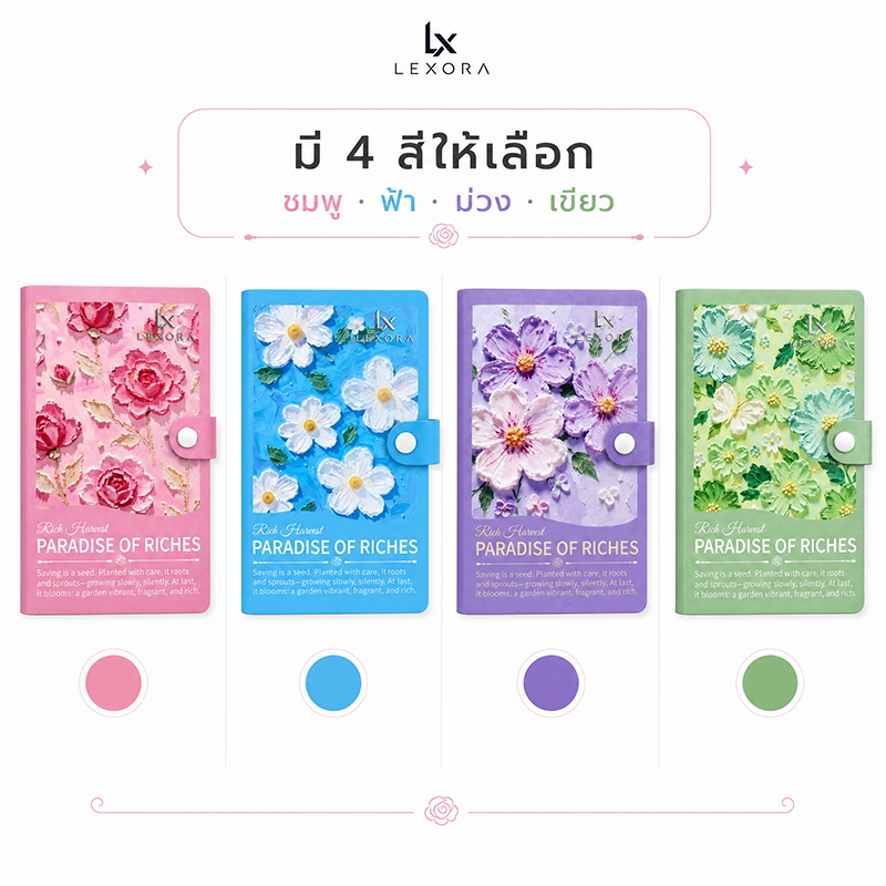 【Lexora】 สมุดออมทรัพย์ลายดอกไม้ กันน้ำ PVC ขนาด A6 50 ช่อง พกพาสะดวก สร้างนิสัยออมเงินสวยๆ