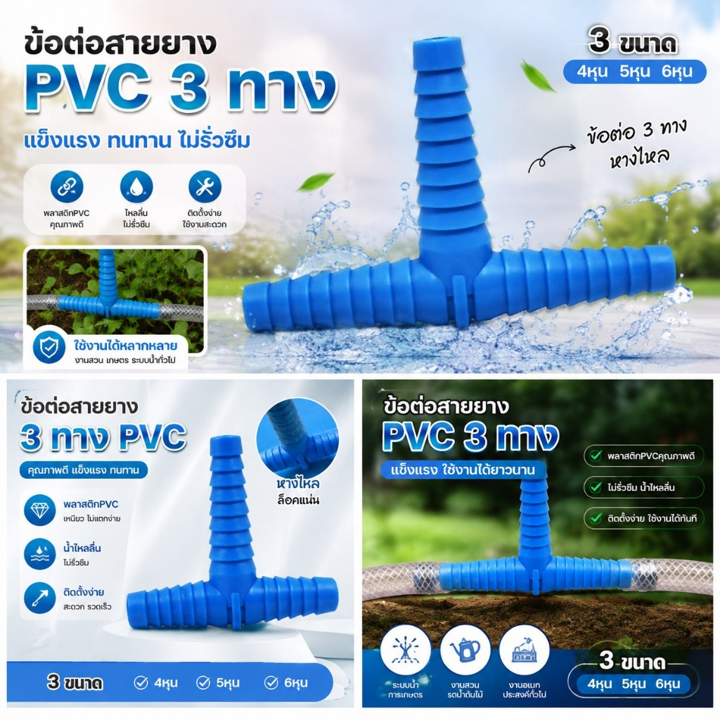 ข้อต่อสายยาง PVC (3 ทาง) 4หุน 5หุน 6หุน ข้อต่อลดขนาด สายยาง สองทาง สามทางสายยาง หางปลา หางไหล ข้อต่อหางปลา หางไหลพีวีซี