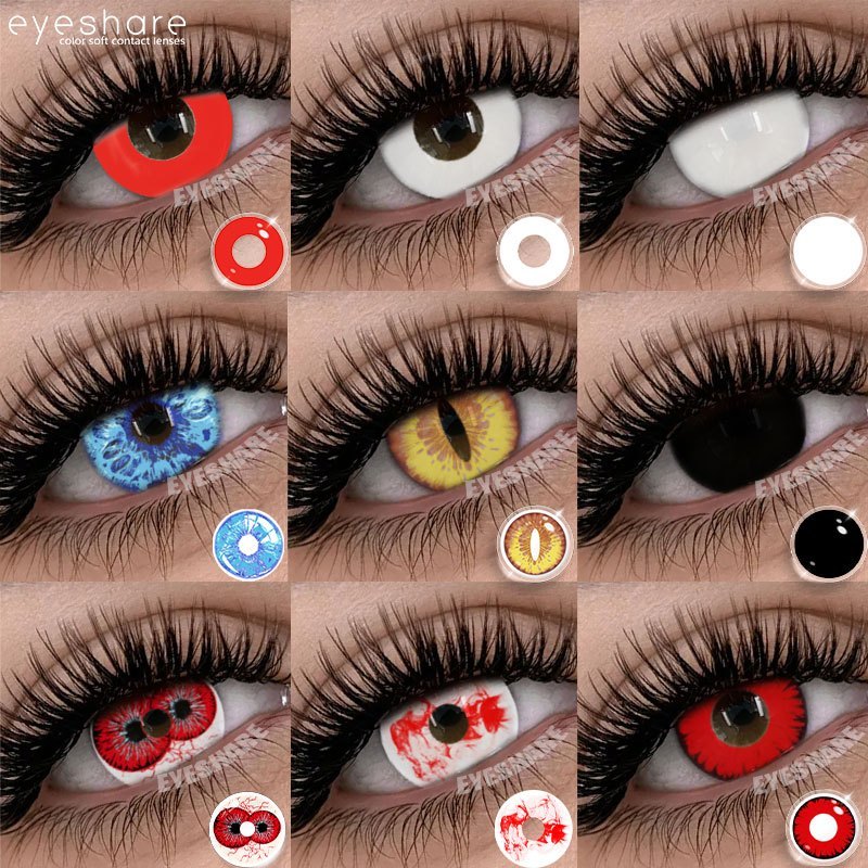 (COD)-Eyeshare คอนแทคเลนส์คอสเพลย์ 1 คู่ 14.5มม. ตาบอดสีดำ สีขาวบริสุทธิ์ ตาบอดสีขาว สำหรับแต่งคอสเพลย์ฮาโลวีน