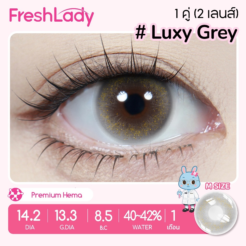 【FDA】𝐅𝐑𝐄𝐒𝐇𝐋𝐀𝐃𝐘 คอนแทคเลนส์รายเดือน สไตล์ผสมเชื้อชาติ รุ่น Luxy Grey เส้นผ่านศูนย์กลางเล็ก 14.2mm