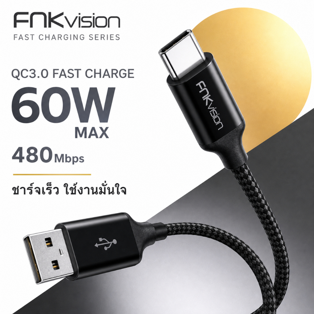 FNKvision USB Type-C 3A สายชาร์จข้อมูลไนล่อน Type-C สำหรับ Samsung Galaxy S9 / Xiaomi Realme