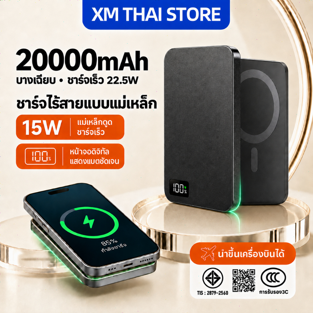 [CCC]Powerbank เล็กที่สุด แบตสํารอง Magnetic 20000mAh Mini พาวเวอร์แบงไร้สาย พาวเวอร์แบงค์ Mini พาวเ