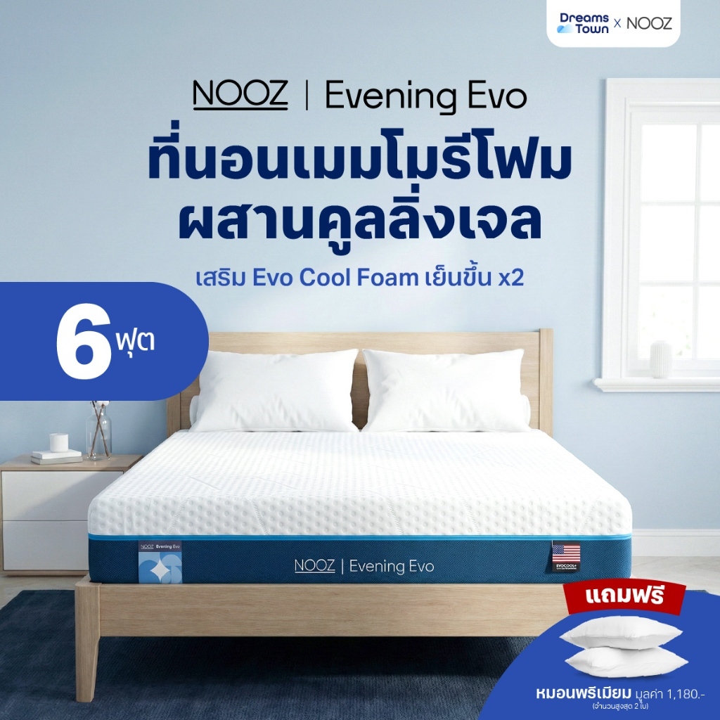 NOOZ ที่นอนเมมโมรี่โฟม Memory Foam ระบายอากาศได้ดี นอนแล้วเย็นสบาย รุ่น Evening Evo  หนา 7 นิ้ว ขนาด